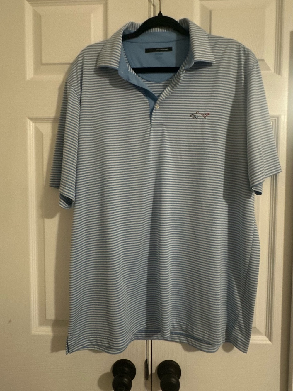 Greg Norman Collection Blue & White Striped Performance Polo